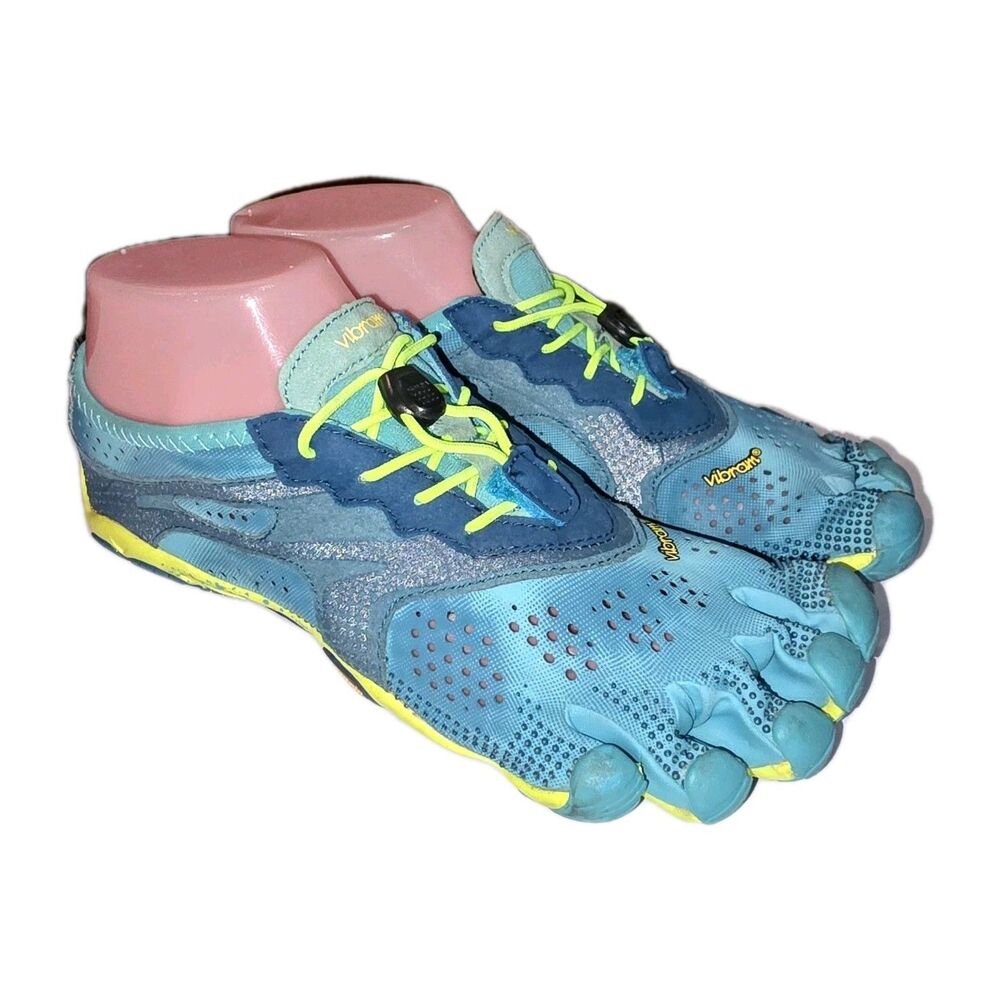 VIBRAM FIVEFINGERS V-RUN 6.5/7 Teal Yellow Barefoot Running Trail Water Shoes